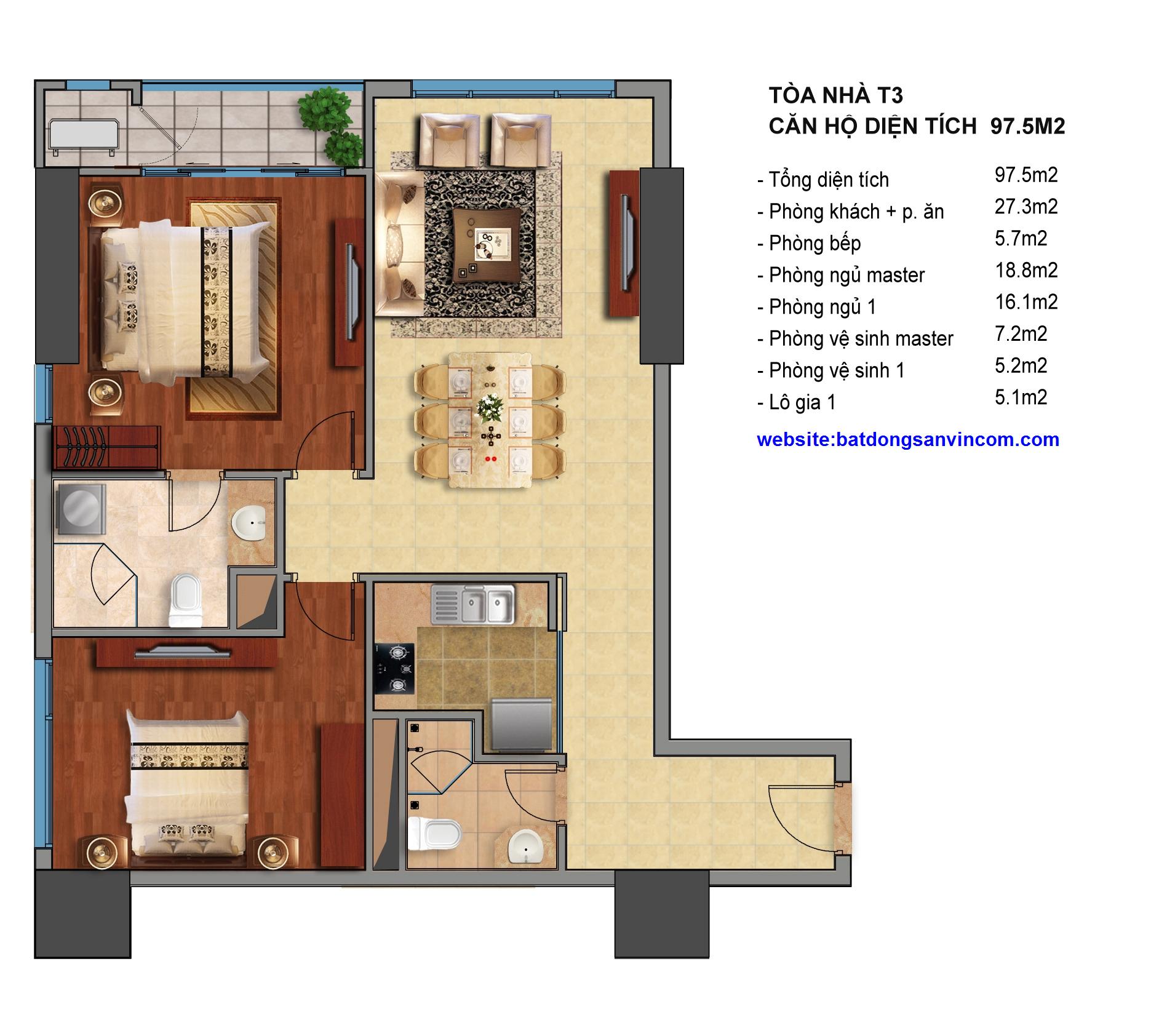 Căn hộ 97,5m2 tòa T3 cần bán nhà Times City