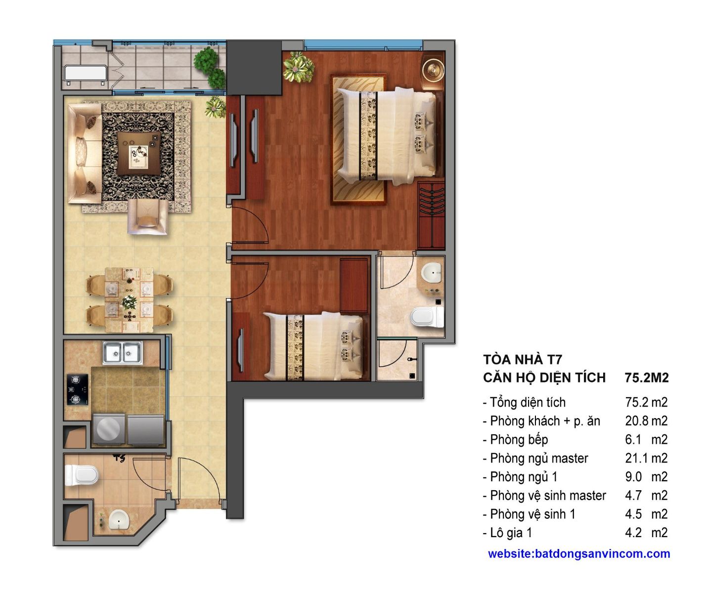 Căn hộ khu đô thị Times City 75m2