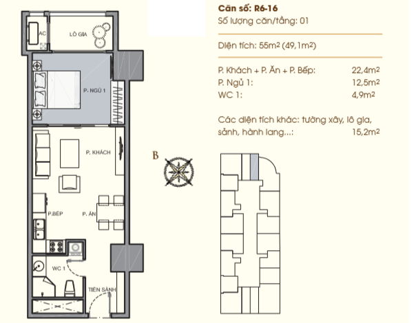 căn 16 tòa R6 diện tích 55m Royal City