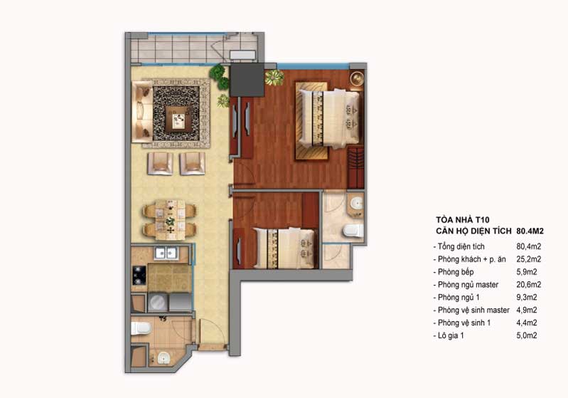 Layout căn hộ tòa nhà T10 Times City diện tích 80m